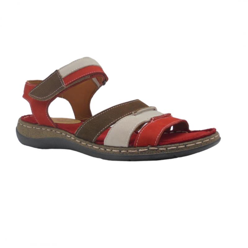 ERASE 100-102 SANDALIA MUJER PLANA CASUAL VELCRO ROJO MULTICOLOR