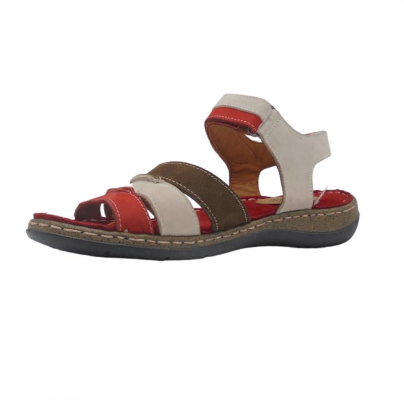 ERASE 100-102 SANDALIA MUJER PLANA CASUAL VELCRO ROJO MULTICOLOR