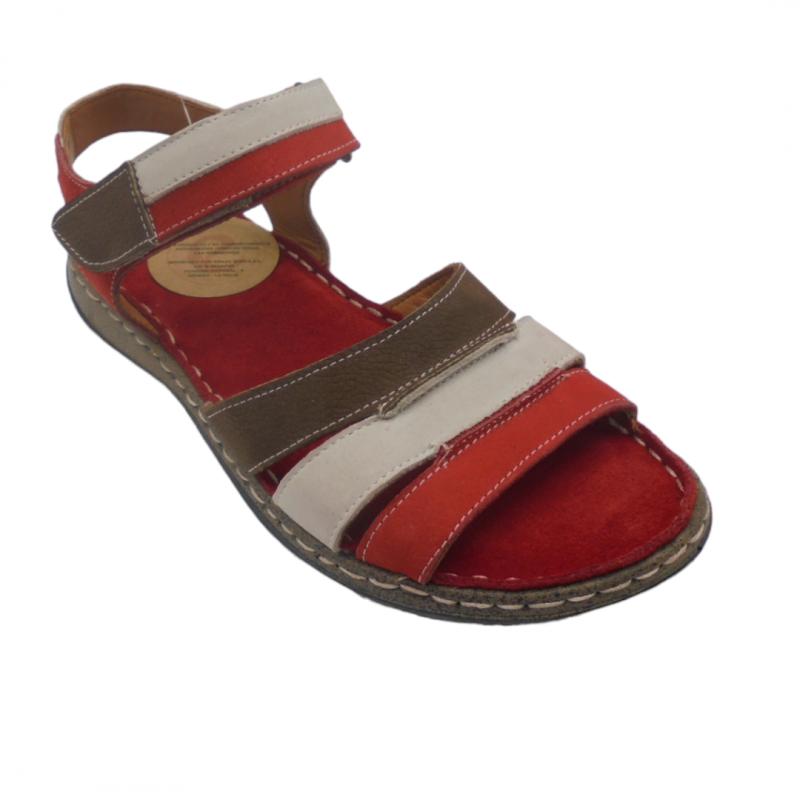 ERASE 100-102 SANDALIA MUJER PLANA CASUAL VELCRO ROJO MULTICOLOR