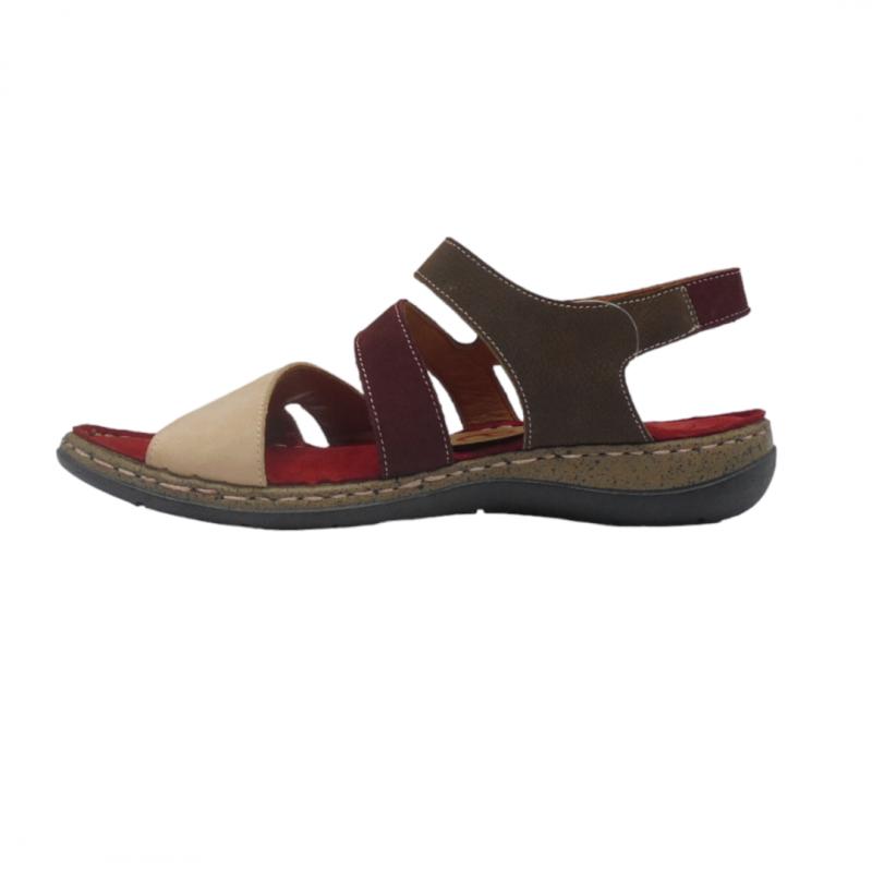 ERASE 100-103 SANDALIA MUJER PLANA CASUAL VELCRO BURDEOS MULTICOLOR