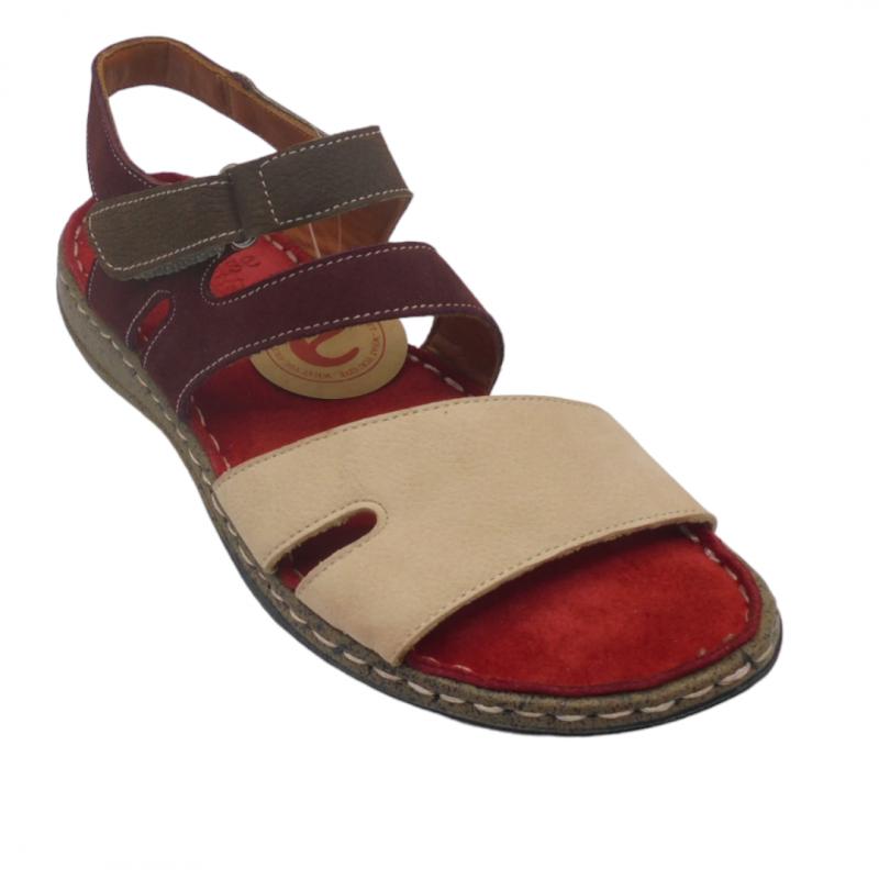 ERASE 100-103 SANDALIA MUJER PLANA CASUAL VELCRO BURDEOS MULTICOLOR