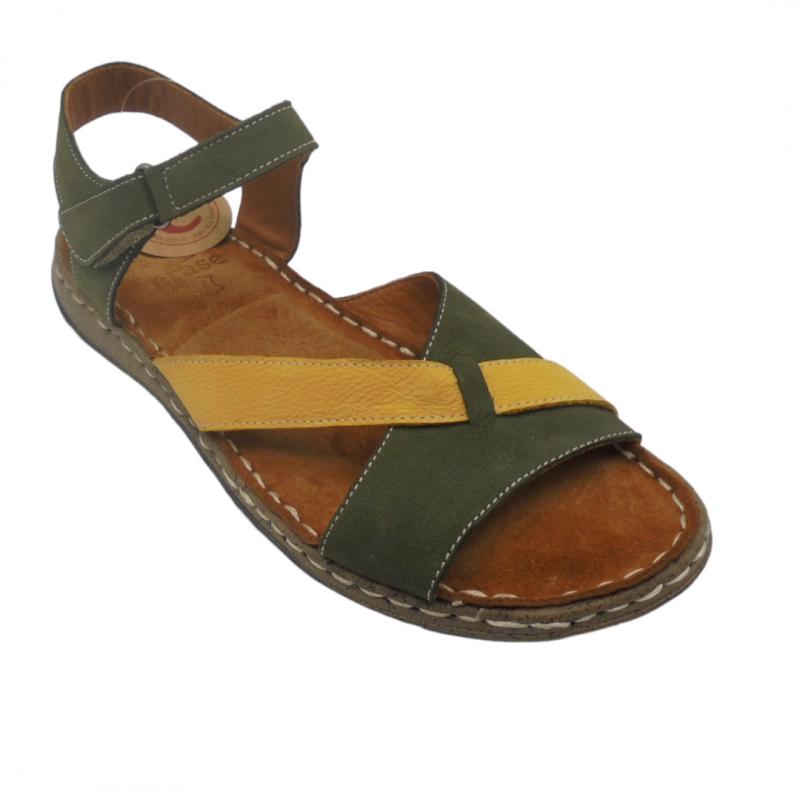 ERASE 100-106 SANDALIA MUJER PLANA CASUAL VELCRO KAKI MULTICOLOR