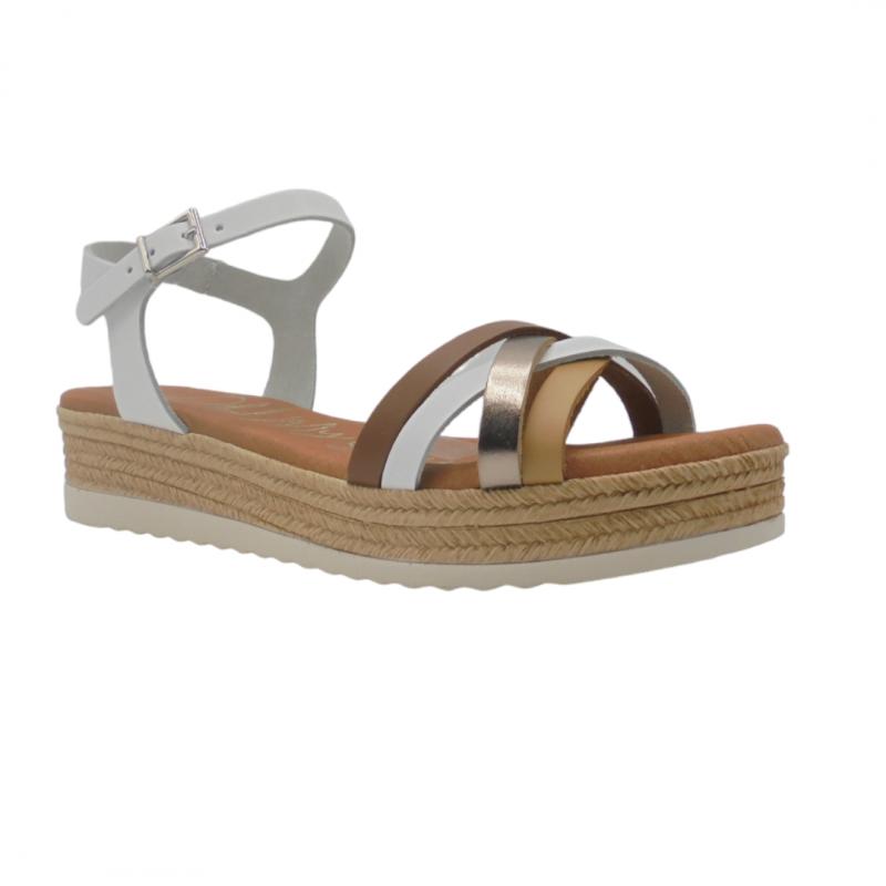 OH MY SANDALS SANDALIA MUJER PLATAFORMA BAJA MODELO 5425 TIRAS COMBINADAS EN BLANCO MULTICOLOR