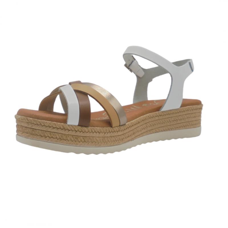 OH MY SANDALS SANDALIA MUJER PLATAFORMA BAJA MODELO 5425 TIRAS COMBINADAS EN BLANCO MULTICOLOR