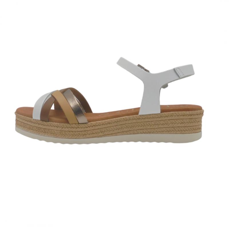 OH MY SANDALS SANDALIA MUJER PLATAFORMA BAJA MODELO 5425 TIRAS COMBINADAS EN BLANCO MULTICOLOR