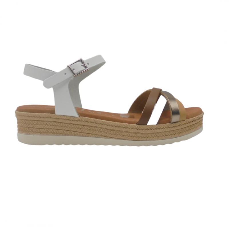 OH MY SANDALS SANDALIA MUJER PLATAFORMA BAJA MODELO 5425 TIRAS COMBINADAS EN BLANCO MULTICOLOR