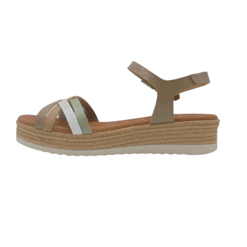 OH MY SANDALS SANDALIA MUJER PLATAFORMA BAJA MODELO 5425 TIRAS COMBINADAS EN TAUPE MULTICOLOR