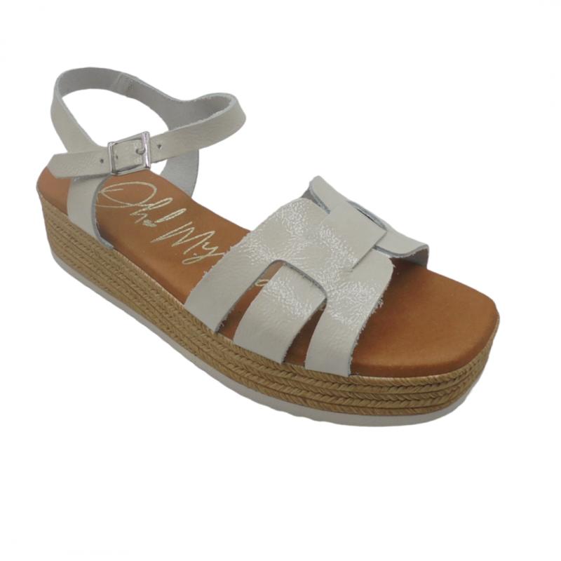 OH! MY SANDALS SANDALIA PLATAFORMA HEBILLAS PIEL 5439 HIELO COMODA 