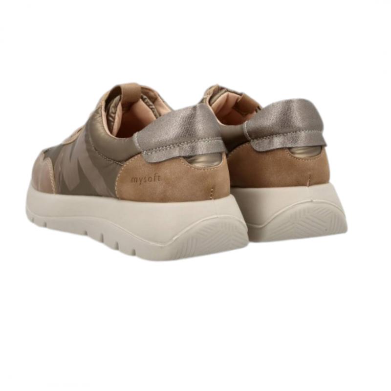 MYSOFT DEPORTIVA MUJER CASUAL MODELO 24M624 BEIGE CORDONES ELASTICOS