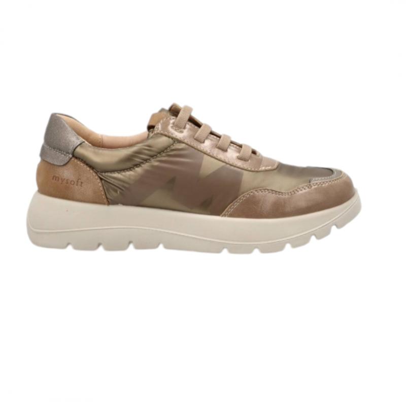 MYSOFT DEPORTIVA MUJER CASUAL MODELO 24M624 BEIGE CORDONES ELASTICOS