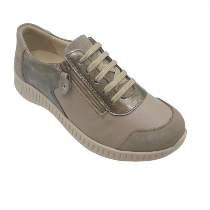 SUAVE BY LEYLAND 3302 BEIGE ZAPATO CORDONES Y CREMALLERA, PLANTILLA EXTRAIBLE